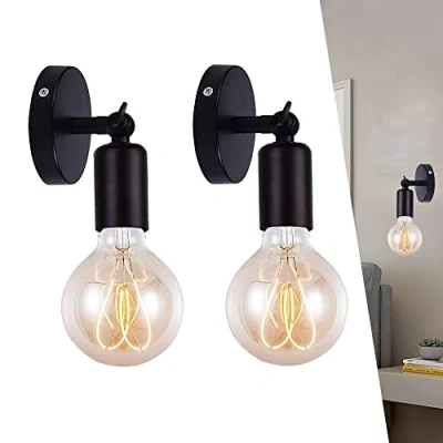 Imagen de ChaoZan Lámpara de Pared Metal LED Apliques E27 Moderno Creatividad Simple Hierro Luz Retro Portalámpara para Dormitorio Comedor Restaurante Sala Decoración, 2 Piezas