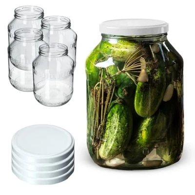 Imagen de KADAX Tarros de cristal para conservas (2,5 L, fi100 mm, 4 unidades, tapa blanca)