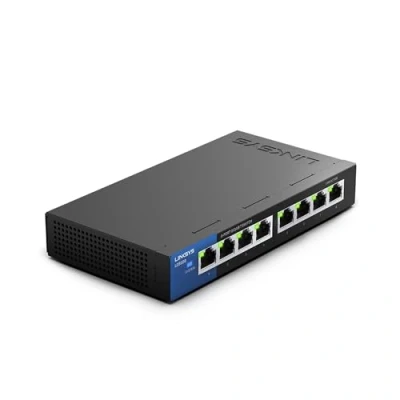Imagen de Linksys LGS108 EU Unmanaged Switch Gigabit de Escritorio para Empresas (8 Puertos, optimización del Rendimiento, Ahorro energía, Plug and Play), Negro