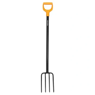 Imagen de Fiskars Horca de jardín para suelos duros y pedregosos, Con 4 púas, Longitud: 120 cm, Mango acero/Plástico calidad, Negro/Naranja, Solid, 1070673