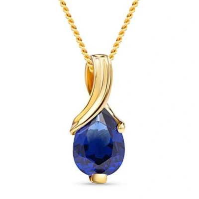 Imagen de MIORE Collar Mujer con Zafiro en Forma de gota. Colgante Oro Amarillo 14KT 585 Cadena 45 cm Joya Hipoalergénica.