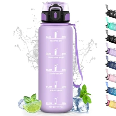Imagen de Botella Agua, Agua 1.5 litros con Filtro, Gimnasio a Prueba de Fugas, Motivacional, Fácil Limpiar, Grande, Cantimplora para Acampar, Bicicleta, Yoga