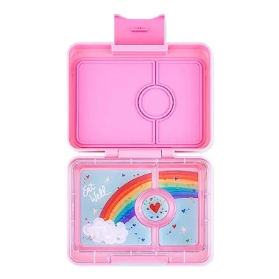 Imagen de yumbox Snack Box Fiambrera Bento a prueba de fugas 3 compartimentos para niños (rosa intenso con bandeja arcoíris)