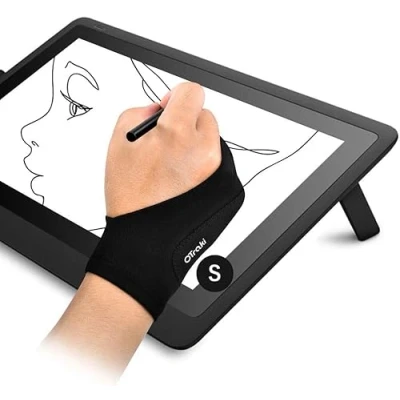 Imagen de OTraki Guantes para Tableta Gráfica 2PCS Doble Capa Palma Rejection Dibujar Antiincrustantes Transpirable Guante Niño Mano Pequeño, Talla S (7x18.5CM)