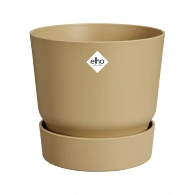 Imagen de elho Greenville Round 18 Maceta con depósito de Agua Integrado, Interior y Exterior, 100% plástico Reciclado, diámetro 18,3 x 17,4 cm, Color Beige/Arena Dorada