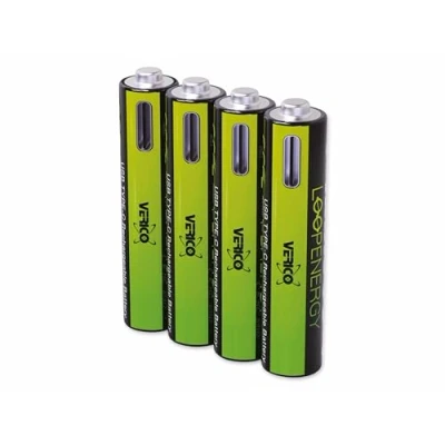 Imagen de VERICO LoopEnergy Wiederaufladbare USB C Batterie AAA 1,5V 900mWh (600mAh) Li Ion, Schnellladung Via Anschluss in ca. 2 Stunden (4X AAA)