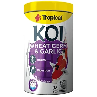 Imagen de koi Wheat Germ &amp; Garlic Pellet Size M 1000ml / 320g Alimento con ajo para la alimentación Diaria de Medio en una Amplia Gama temperaturas del Agua: 8 a 30C
