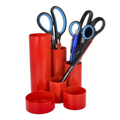 Imagen de Westcott E 744579 00 Portalápices con 6 compartimentos redondos como organizador de escritorio Almacenamiento claro bolígrafos y accesorios oficina