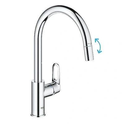 Imagen de GROHE Start Flow Grifo cocina (caño alto extraíble, forma C, giro 360, instalación QuickFix, limitador caudal ecológico), cromo, 305690000