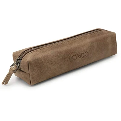 Imagen de Londo Cuero de la Genuino Estuche con cierre cremallera, Bolsa Bolígrafos (Mink)