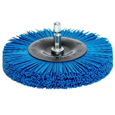 Imagen de S&amp;R Cepillo Circular de NYLON FINO 100 mm para madera y metal Profesional Taladro o Amoladora Vástago hexagonal 1/4 &quot; (6.35 mm)