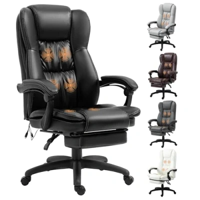 Imagen de Vinsetto Silla de Masaje con 6 Puntos Oficina Giratoria Despacho Reclinable Altura Ajustable Reposapiés Retráctil y Control Remoto 68,5x68,5x113 121 cm Negro