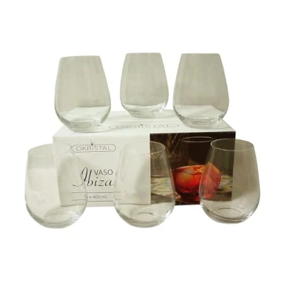 Imagen de Dkristal Lote 6 Vasos Cristal Transparente Ovalado Combinados Ibiza 400ML