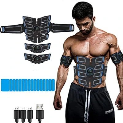 Imagen de Electroestimulador Muscular Abdominales, EMS Estimulador Abdominales Cinturón, ABS Trainer USB Recargable para Bdomen/Brazo/Piernas/Glúteos,Almohadillas de Gel 16pcs
