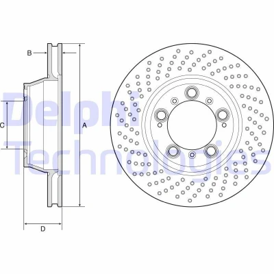 Imagen de DELPHI BG9225C Disco de freno 330 28 5 ventilado, perforado revestido altamente carbonizado sin cojinete rueda, anillo sensor ABS