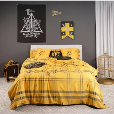 Imagen de BELUM Funda nórdica Harry Potter, con Botones 100% algodón Modelo Hufflepuff Cuadro para Cama de 105 (180x220 cm)