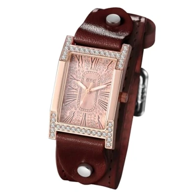 Imagen de JewelryWe Relojes para Mujer, analógico, Cuarzo, Fecha, Calendario, 30 m, Resistente al Agua, Reloj de Pulsera Rectangular con números Romanos, Informal Correa Piel auténtica,