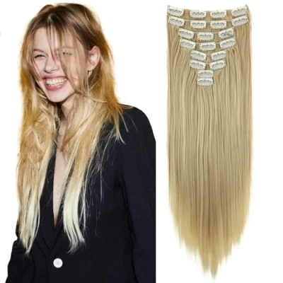 Imagen de CAISHA XXL 60cm Extensiones Rectas Con Clip Postizo Sintético Resistente Al calor Pelo Largo 8 Uds Rubia Mezclar CES7