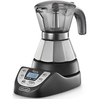 Imagen de DeLonghi EMKP 21.B Cafetera moka eléctrica, 450 W, cronómetro, 2 tazas, acero inoxidable, negro y plateado