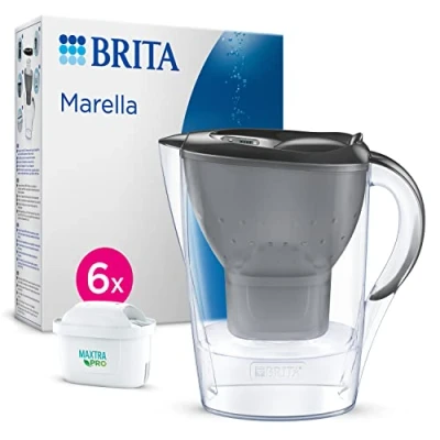 Imagen de BRITA Jarra filtrante Marella Graphite (2,4l) incl 6 cartuchos filtro agua grifo MAXTRA PRO All in 1 reducido PFAS,piedra caliza, cloro, algunas impurezas y metales indicador temporal, ecoembalaje