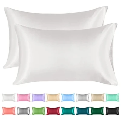 Imagen de Lirex 2 Paquetes Funda de Almohada Satén 50x70cm, Suave como una Seda, Fundas con Cierre sobre, Protege Cabello y Piel, Certificado Oeko Tex, （Blanco）