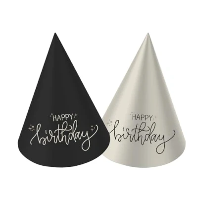 Imagen de Folat B.V. Negro, Dorado Champán Mini Sombreros para fiesta Crème Noir 10 cm 6 piezas Una decoración de feliz cumpleaños elegante y encantadora, color (68692)
