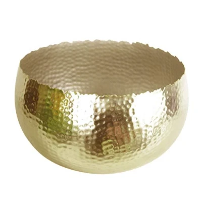 Imagen de Leaf Planter Curve Maceta Grande de Metal 30 x 20 cm, Color Dorado Martillado, Borde Curvado, 32cm 20cm