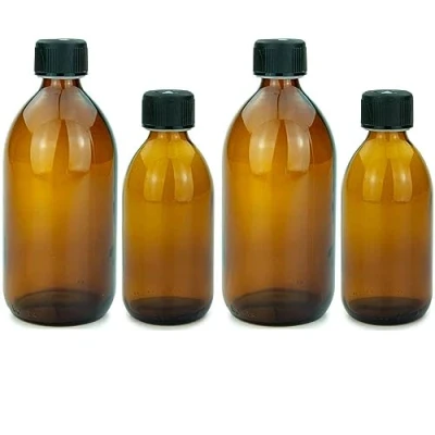 Imagen de mikken 4 botellas de cristal marrón 2 x 250 ml + 500 con tapón rosca.