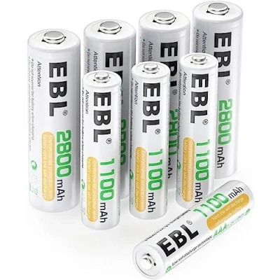 Imagen de EBL 8 Pack AA AAA Pilas Recargables Ni MH de 1,2V, 4 x 2800mAh y 1100mAh