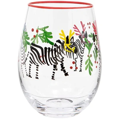Imagen de Maturi Copa de vino pintada a mano con diseño cebra, 530 ml, en caja regalo