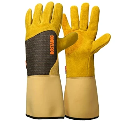 Imagen de Guantes ROSTAING RONCIER Par de Jardinería Protección Cuero para Espinas y Zarzas Trabajo, Beige