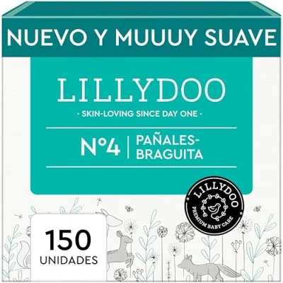 Imagen de Pañales braguita LILLYDOO talla 4 (9 14 kg), caja mensual (150 unidades), protección contra fugas, delicados con la piel, suaves, sin perfumes ni lociones, dermatológicamente testados