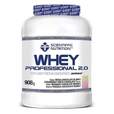 Imagen de Scientiffic Nutrition Whey Professional 2.0 Proteinas en Polvo 100% Pura, para Aumentar la Masa Muscular, con Enzimas Digestivas y Lactasa 908g, Sabor Fresa Chocolate Blanco.