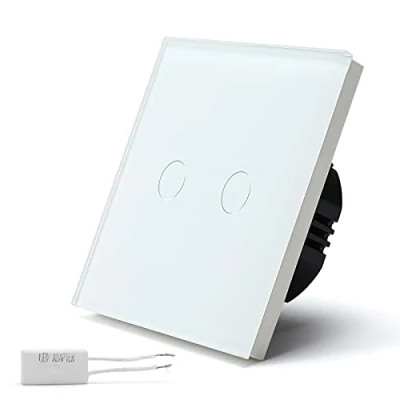 Imagen de BSEED Interruptor Regulador de Luz, Táctil Pared con Panel Cristal, 2 Gang 1 Vía Blanco 86mm