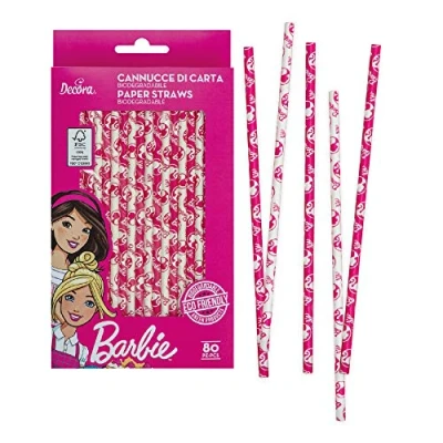 Imagen de Decora 6 X 210 MM 0403050 PAQUETE 80 PAJITAS DE PAPEL BIO BARBIE Ø, color surtidos