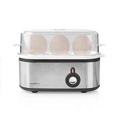 Imagen de Nedis olla eléctrica para huevos de acero inoxidable, hasta 3 Apto lavavajillas Con grados dureza y control tiempo temperatura Aluminio negro