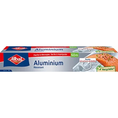 Imagen de Albal papel de aluminio extra resistente al calor y fácil cortar, plata para conservar alimentos, cocinar, asar la barbacoa, 50 m x 29 cm