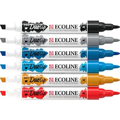 Imagen de Ecoline Duotip Rotuladores de Acuarela Líquida Set 6 Colores Paisaje Urbano con Punta Fina y Ancha Cincel