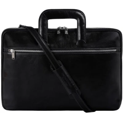 Imagen de Time Resistance Bolso Bandolera para Hombre y Mujer de Piel Maletín Portadocumentos Mano en Cuero Color Negro