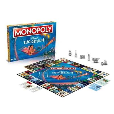 Imagen de Winning Moves Disney Lilo and Stitch Monopoly Juego de Mesa, embárcate en un Viaje Fuera Este Mundo con Lilo, Stitch, Nani, Jumba y Muchos más, Regalo para Mayores 8 años