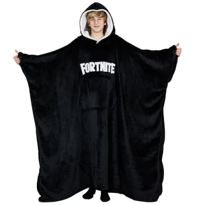 Imagen de Fortnite Oversized Hoodie, Sudadera Manta con Capucha para Niños y Adolescentes +14, Poncho Extra Largo, Regalos Gamers (Negro Largo/14+)