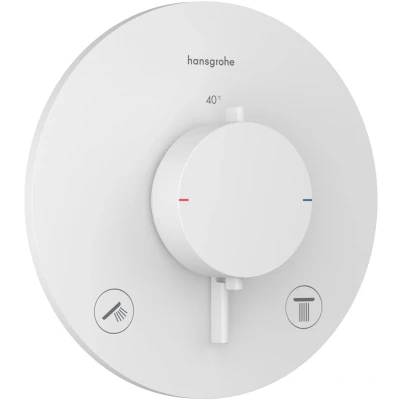 Imagen de hansgrohe Ecostat Comfort S termostato para ducha empotrado, grifo con botón de seguridad (SafetyStop) a 40 C, mezclador 2 funciones, blanco mate, 33715700