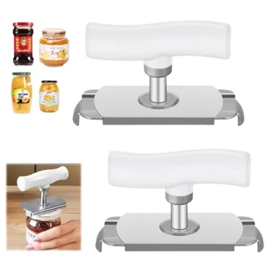Imagen de 2 Piezas Abridor De Tarros Para Artritis Sin Esfuerzo,Ajustable Inoxidable Abre Botes Tarros,Multifunción Abrelatas Ajustable,Abrelatas Manual,Para Familia,Picnic,Tienda. Blanco