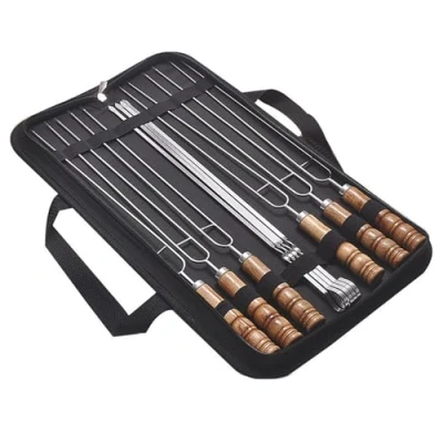 Imagen de Bafnsiji Brochetas Dobles, de Barbacoa, Barbacoa brocheta para Asar, Pinchos Acero Inoxidable Mango Madera con Bolsa Almacenamiento Oxford