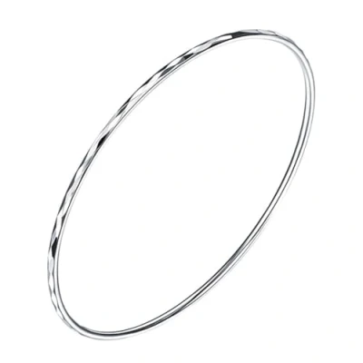 Imagen de Mecool Pulsera de plata ley S925 maciza 2 mm fina y redonda apilable texturizada, 6,7 cm