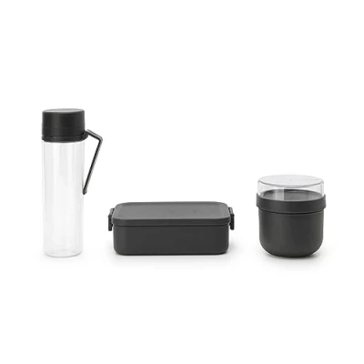 Imagen de Brabantia Make &amp; Take Break Set Botella de Agua 0.5L + Fiambrera Plana Espacio para Bocadillos a Prueba Fugas Apta Lavavajillas Gris oscuro