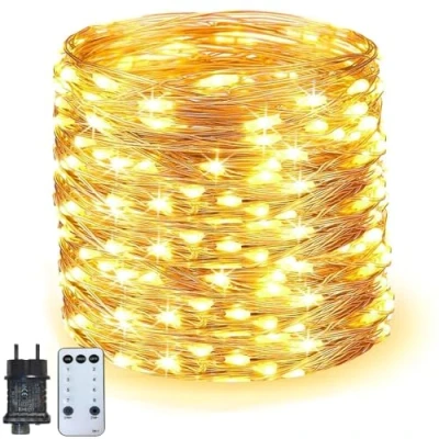 Imagen de EASTERNSTAR Guirnalda luces de Navidad, 20m 200 LED Impermeable Alambre Cobre Hadas,Cadena 8 Modes con Enchufe, Decoracion Habitacion Fiesta Jardín Bodas, Blanco Cálido