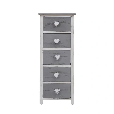 Imagen de Rebecca Mobili Cómoda de 5 cajones, Mueble Auxiliar baño Shabby, Madera Paulownia, Gris Blanco Medidas: 84 x 35 27 cm (AxANxF) Art. RE4307
