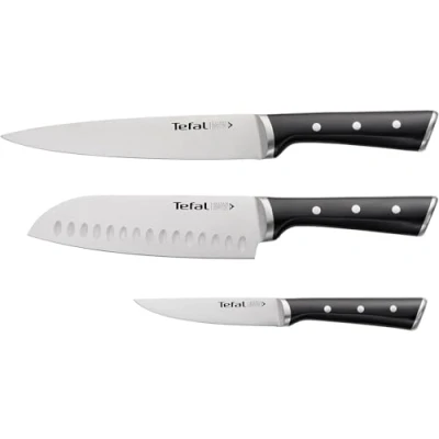 Imagen de Tefal Ice Force Set de 3 cuchillos: cuchillo pelador, chef, carne, acero inoxidable con mango ergonómico