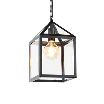 Imagen de Qazqa rústico Lámpara colgante exterior inteligente negra IP23 con Wifi G95 Amsterdam Acero inoxidable/Vidrio Cubo/Cuadrada Adecuado para LED Max. 1 x 4.9 Watt